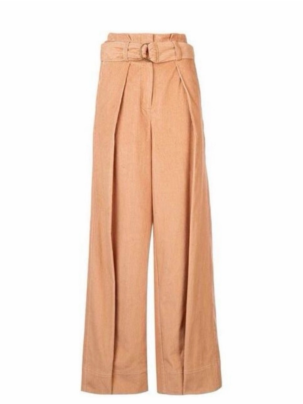 Ulla Johnson Peach High-Waist Wide-Leg Paperbag Pants with Belt